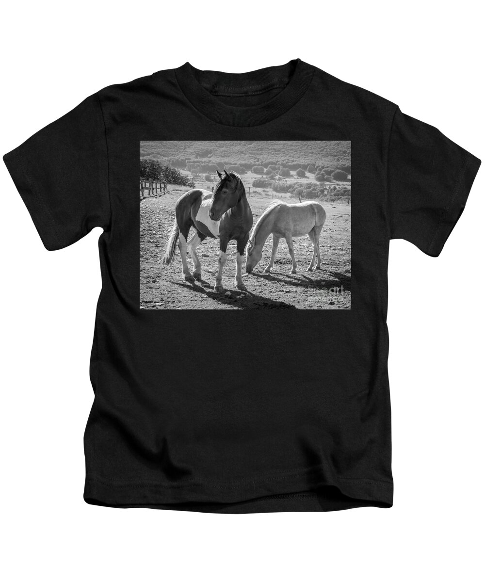 Horses Kids T-Shirt featuring the photograph Horses by Delphimages Photo Creations