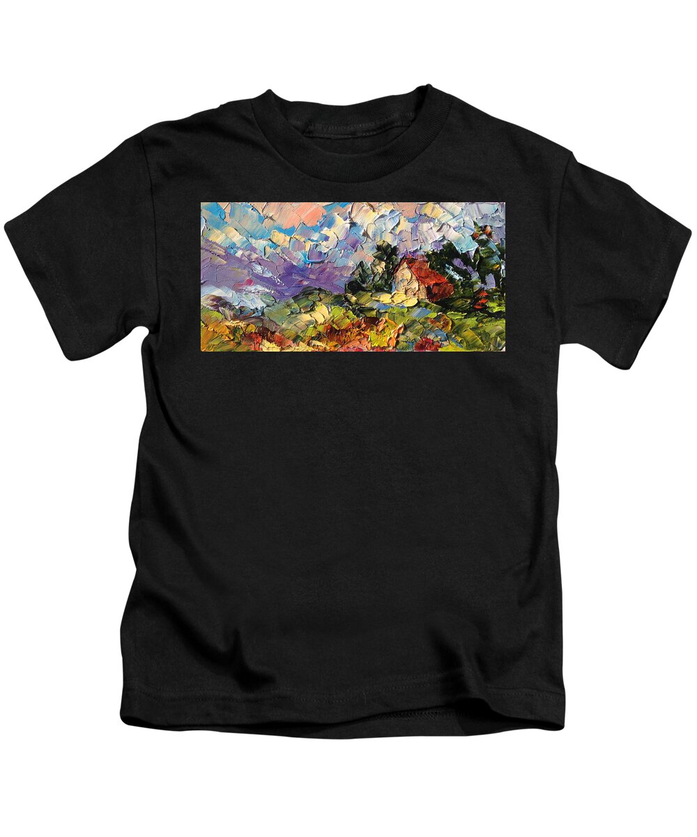 House Kids T-Shirt featuring the painting House on a Hill #1 by Carrie Jacobson