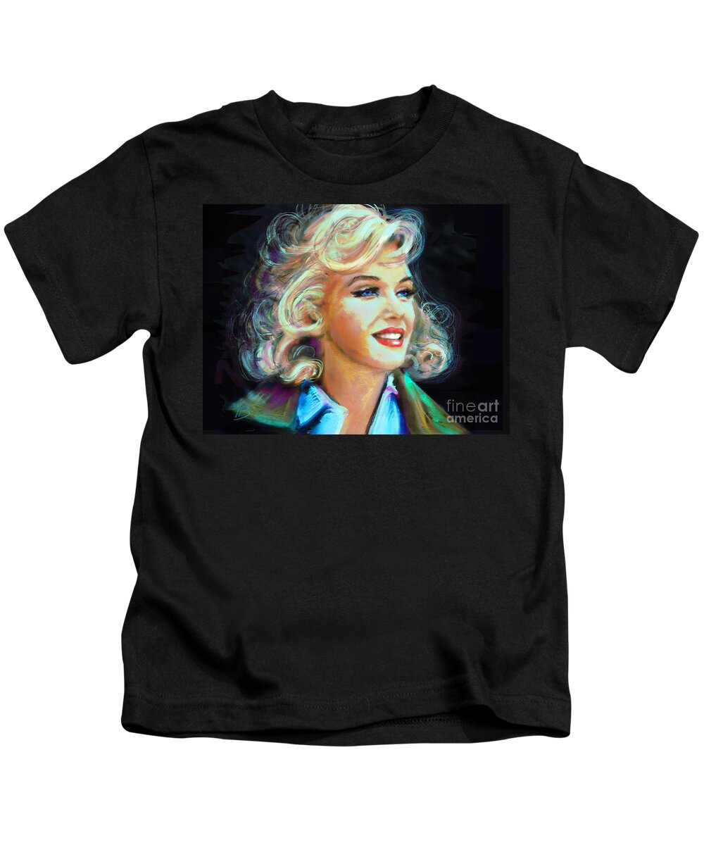 Angie Braun Kids T-Shirt featuring the painting Marilyn Blue #1 by Angie Braun