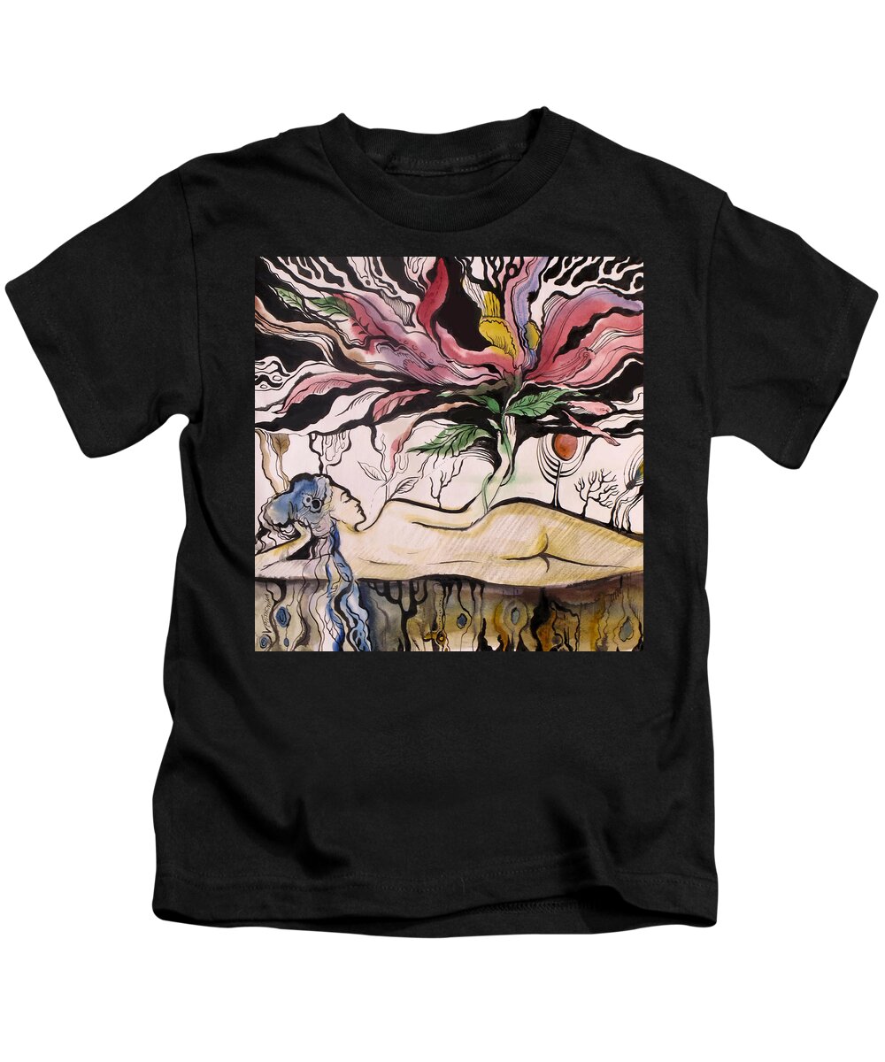 Woman Kids T-Shirt featuring the painting Flower by Valentina Plishchina