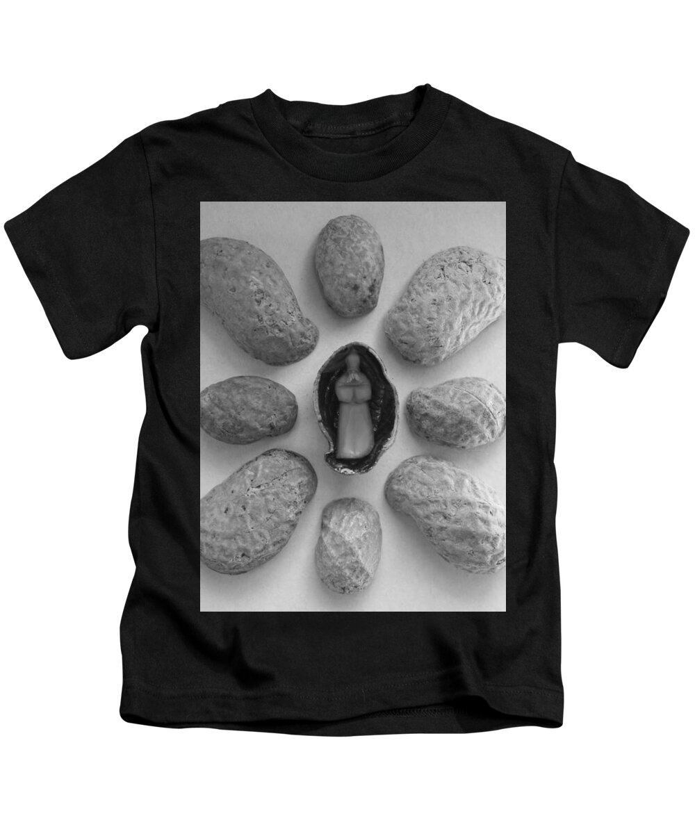 Food Art Kids T-Shirt featuring the sculpture Old Man in the Peanut #1 by Ismael Cavazos
