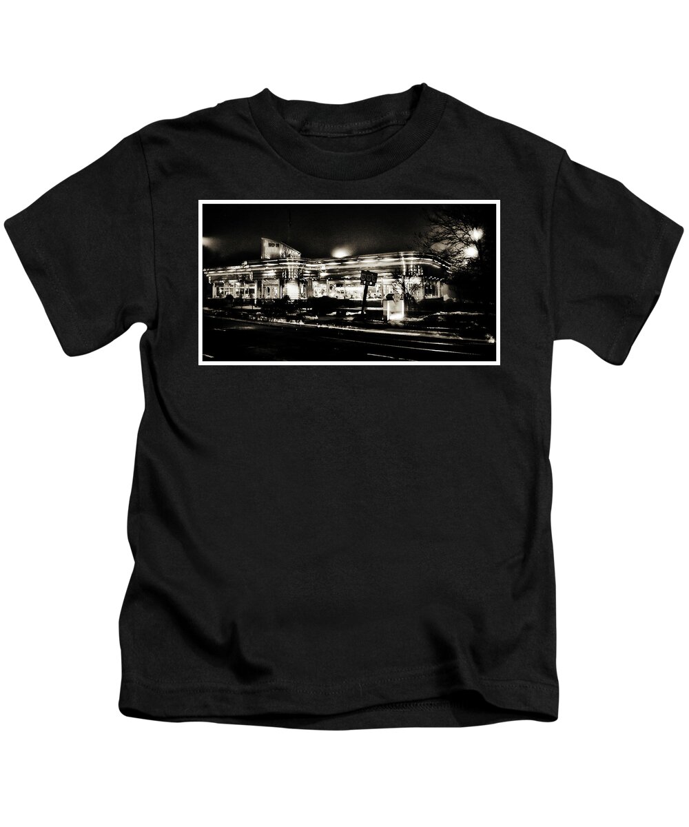 Diner Kids T-Shirt featuring the photograph Open all night, Black And White by Bill Jonscher