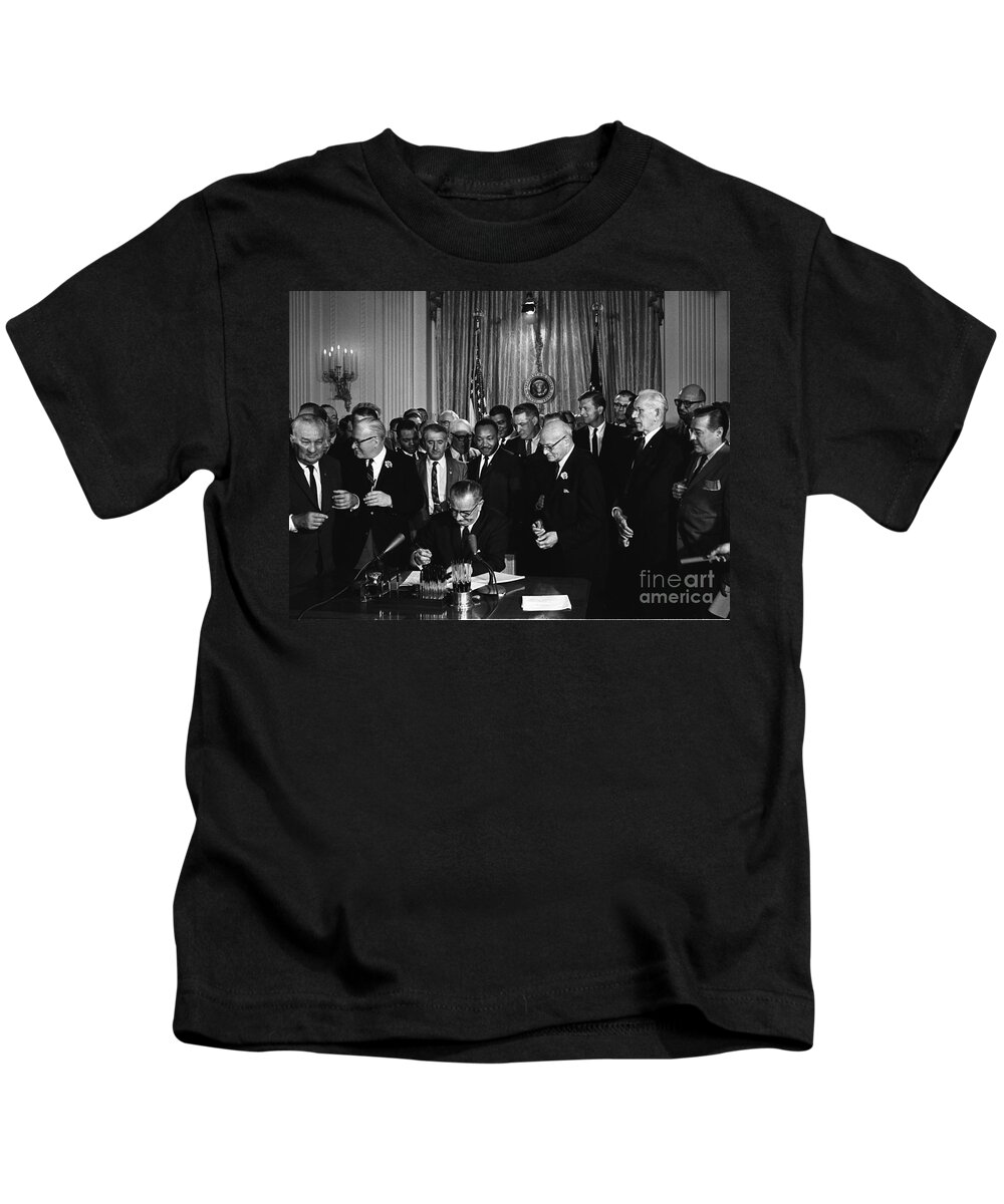 Government Kids T-Shirt featuring the photograph President Johnson Signs Civil Rights #1 by Science Source