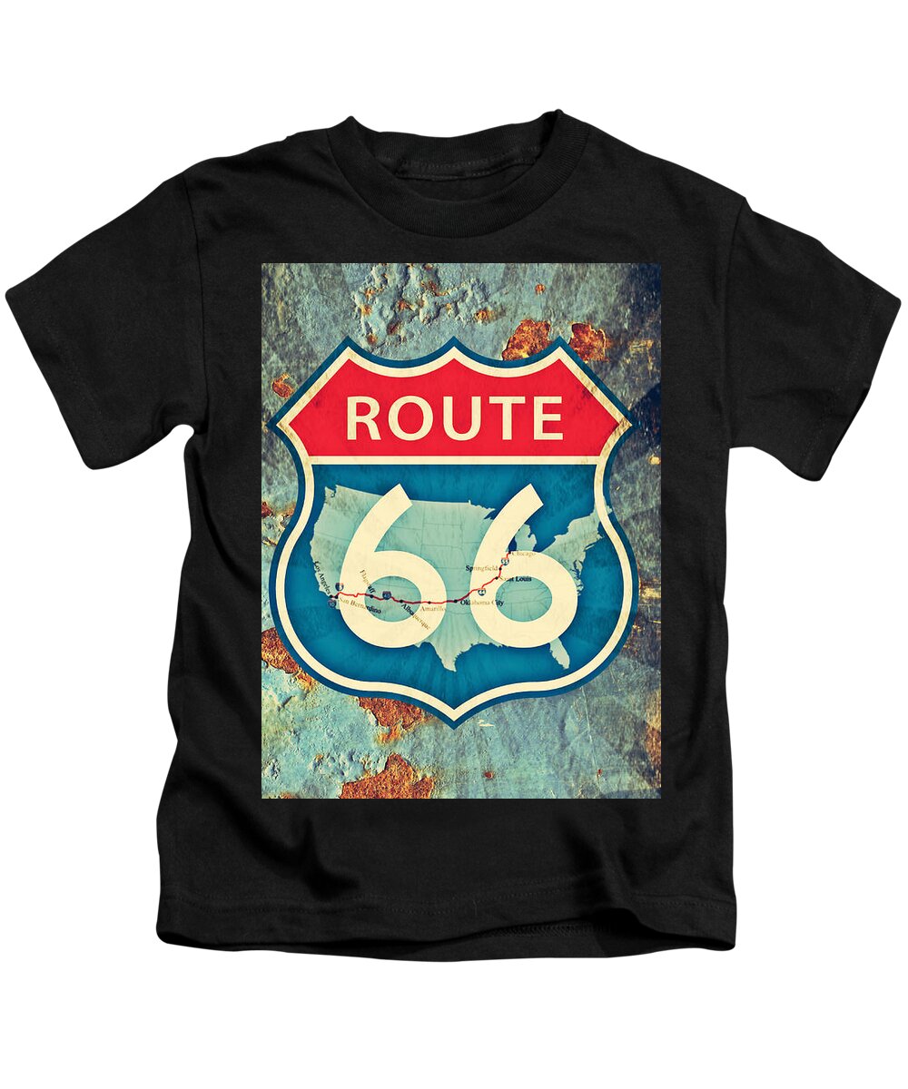 Route 66 Kids T-Shirt featuring the digital art Route 66 #2 by Binka Kirova