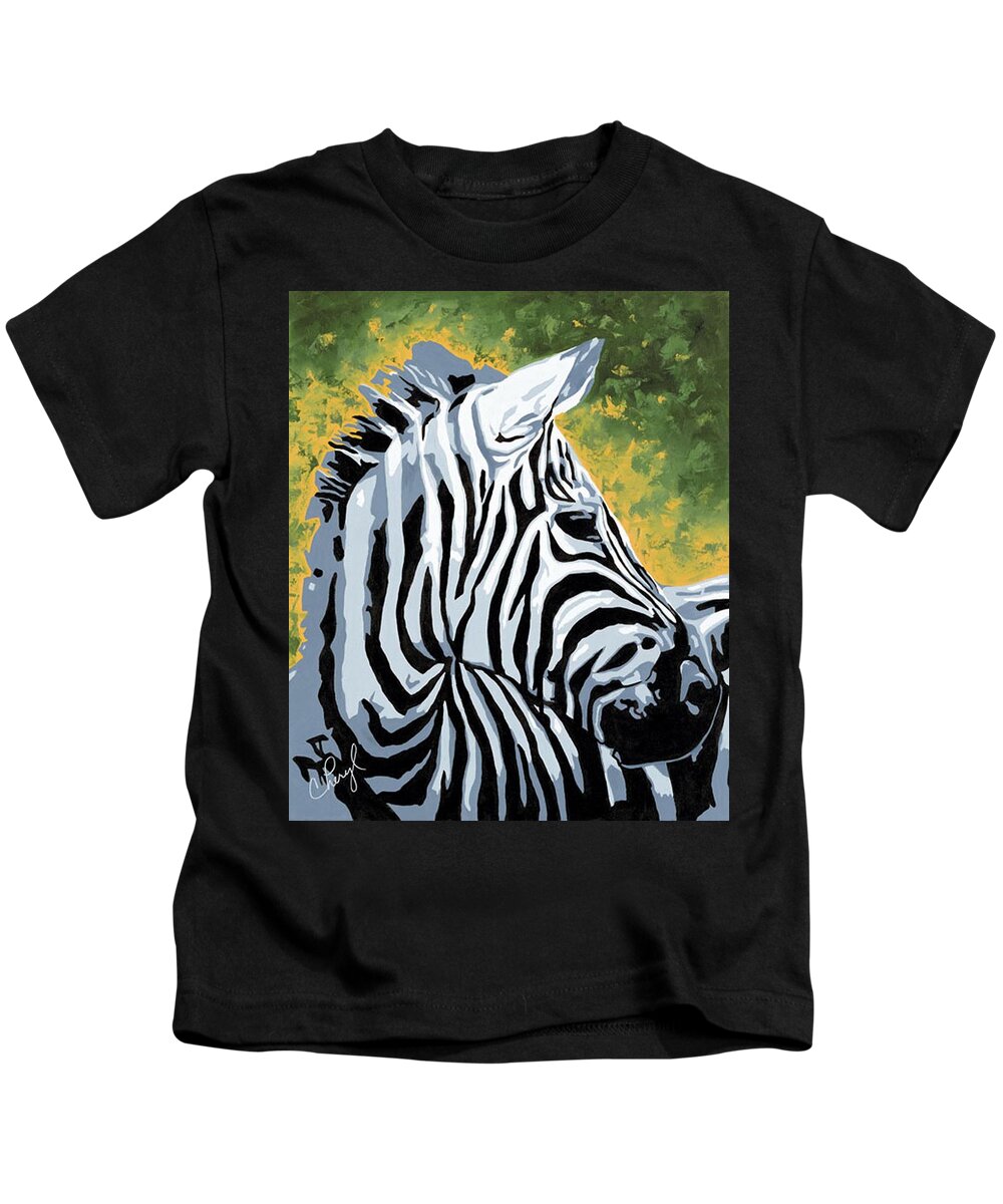 Zebra Kids T-Shirt featuring the painting Soulful Glance by Cheryl Bowman
