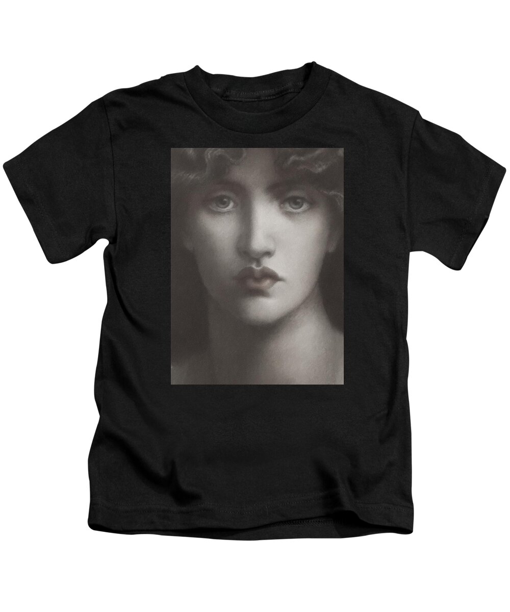 Dante Gabriel Rossetti Kids T-Shirt featuring the painting Study Of Jane Morris #1 by Dante Gabriel Rossetti