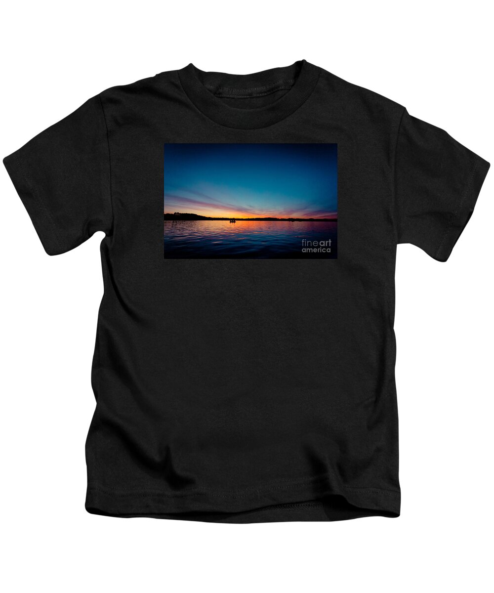Waters Kids T-Shirt featuring the photograph Sunrise above lake water summer time Latvia Ezera skanas #1 by Raimond Klavins