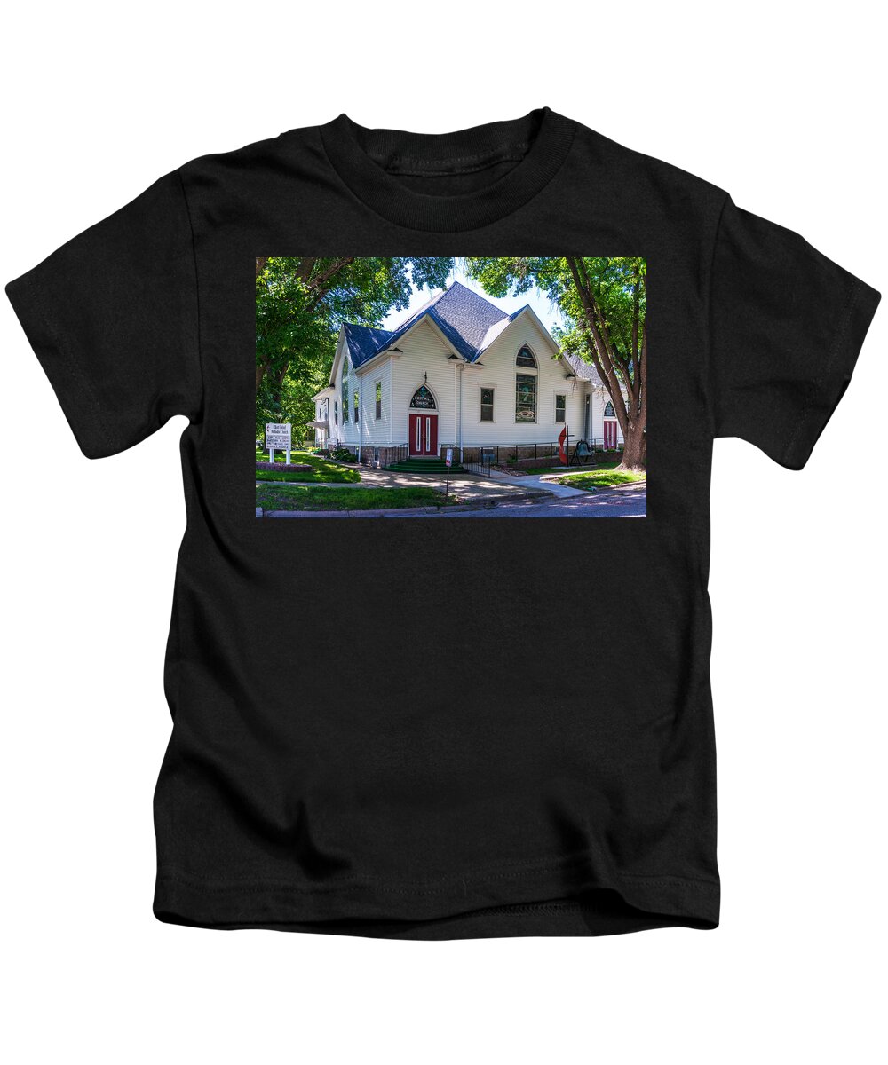 Elliott Iowa Kids T-Shirt featuring the photograph United Methodist Church #1 by Ed Peterson