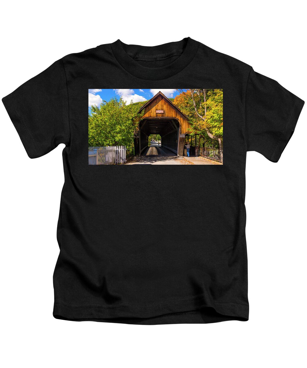 Fall Foliage Kids T-Shirt featuring the photograph Woodstock Middle Bridge #6 by Scenic Vermont Photography