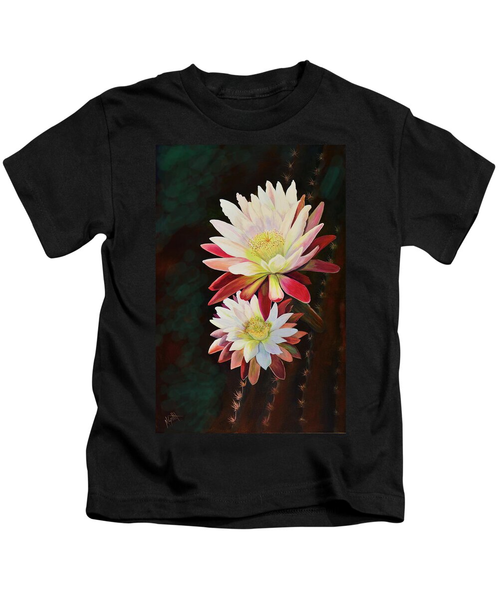 Night Blooming Cactus Kids T-Shirt featuring the painting Cereus Business #2 by Marilyn Smith