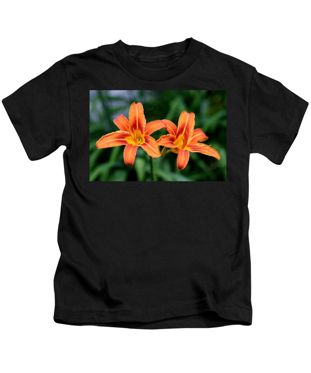 Flowers Kids T-Shirt featuring the photograph 2 Flowers In Side By Side by Y C