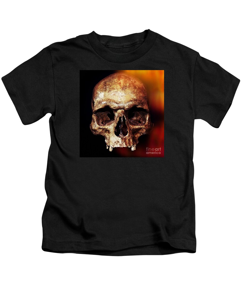 Halloween Kids T-Shirt featuring the photograph Skull by Iryna Liveoak