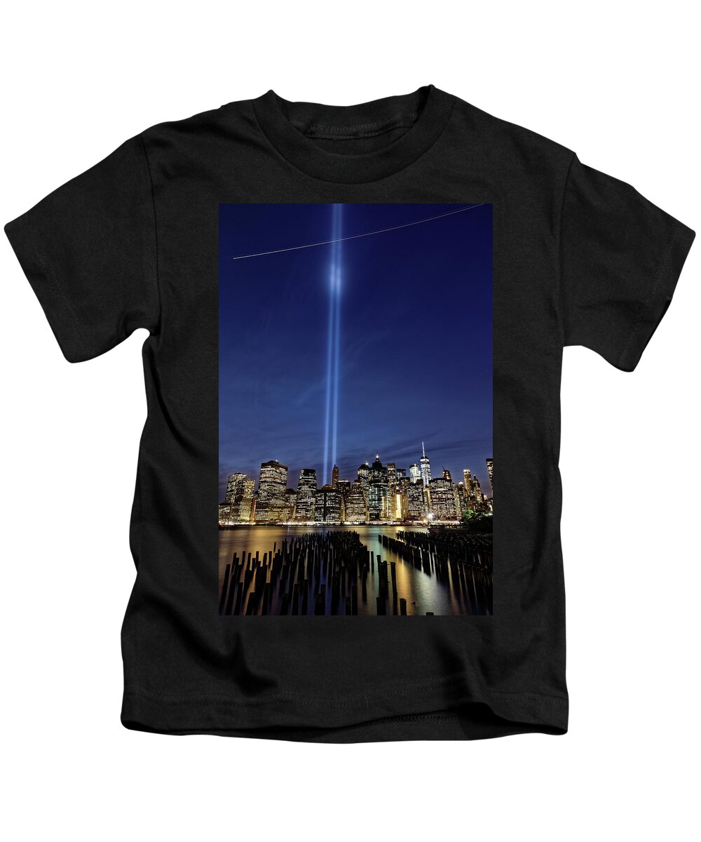New York Skyline Kids T-Shirt featuring the photograph New York Skyline 9/11 Memorial #4 by Doolittle Photography and Art