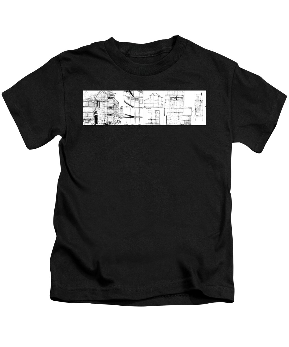Sustainability Kids T-Shirt featuring the drawing 5.6.Japan-2-left-side by Charlie Szoradi