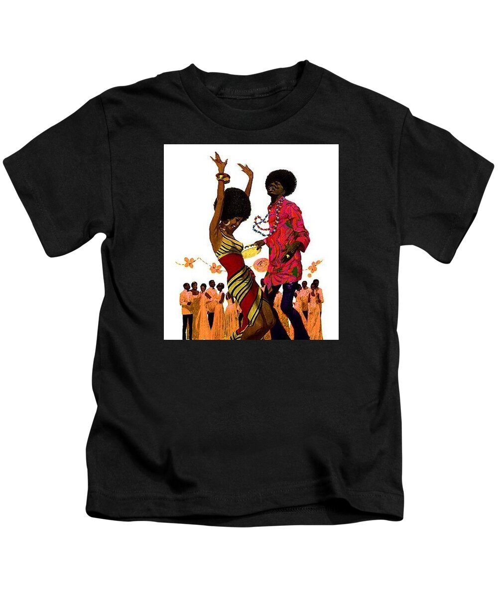 Black Americana Kids T-Shirt featuring the digital art 70's Black and Proud by Kim Kent