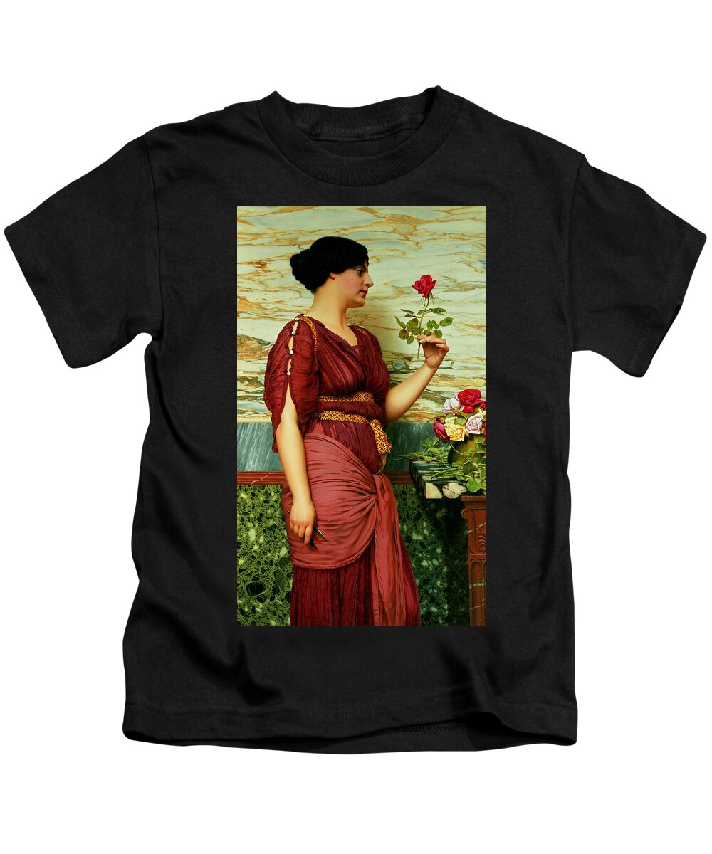 Red Kids T-Shirt featuring the painting A Red Rose  by John William Godward