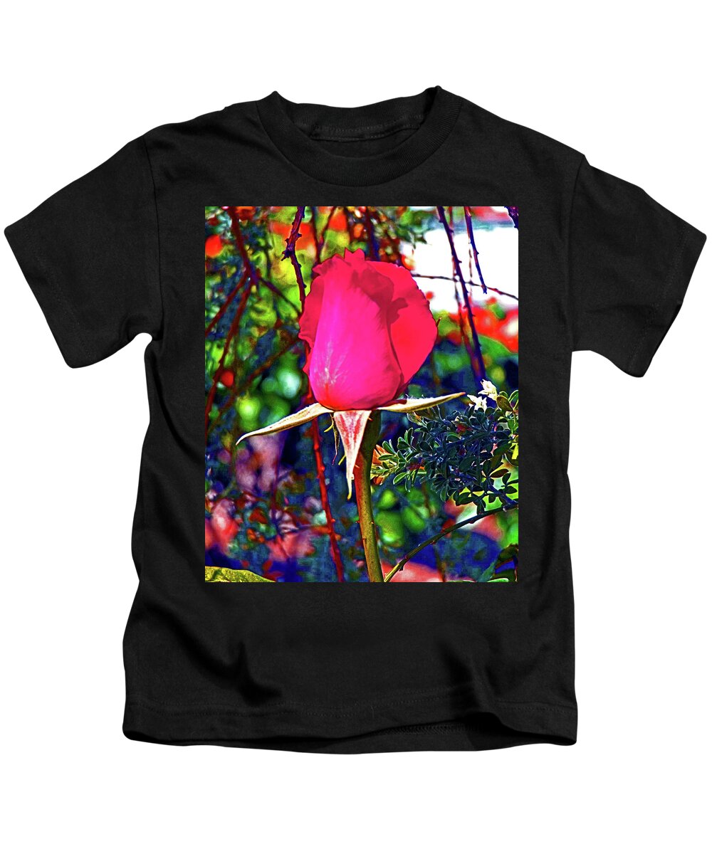 Roses Kids T-Shirt featuring the digital art A Rose That Awakens by Joseph Coulombe