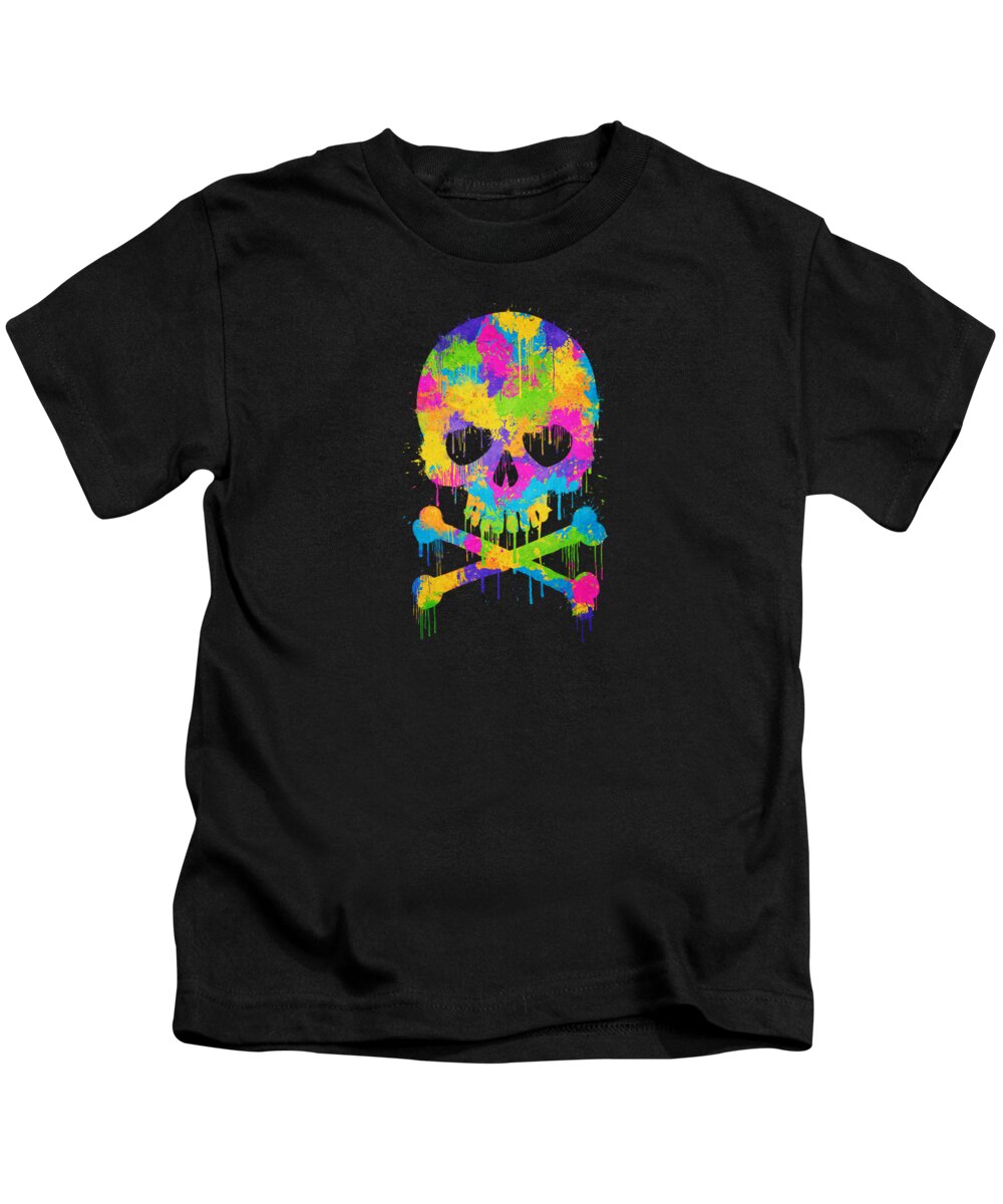 Illusion Kids T-Shirt featuring the digital art Abstract Trendy Graffiti Watercolor Skull by Philipp Rietz