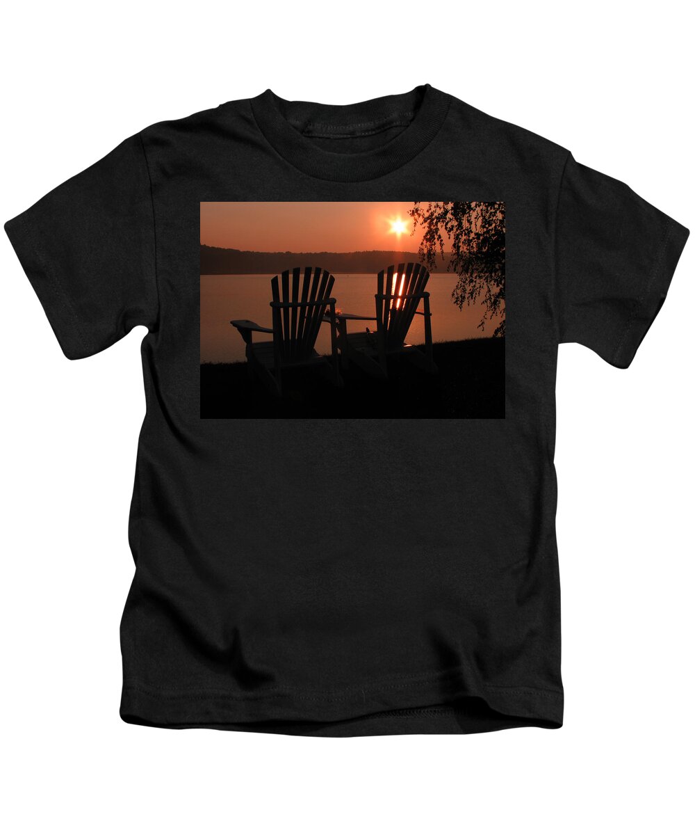 Lakes Region Photographs Kids T-Shirt featuring the photograph Adirondack Chairs-1 by Mike Mooney