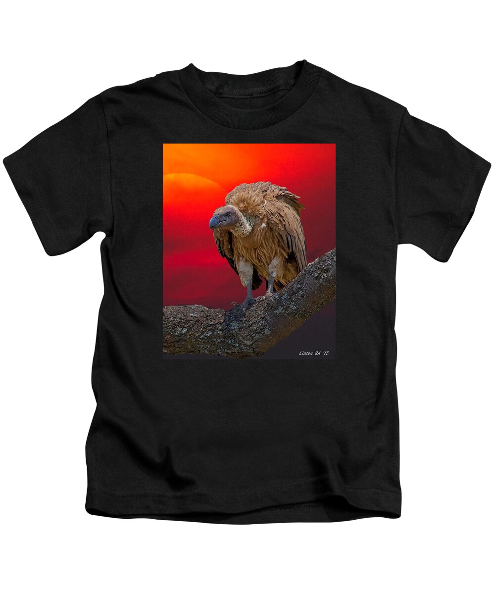 Vulture Kids T-Shirt featuring the digital art African Vulture At Sunset by Larry Linton