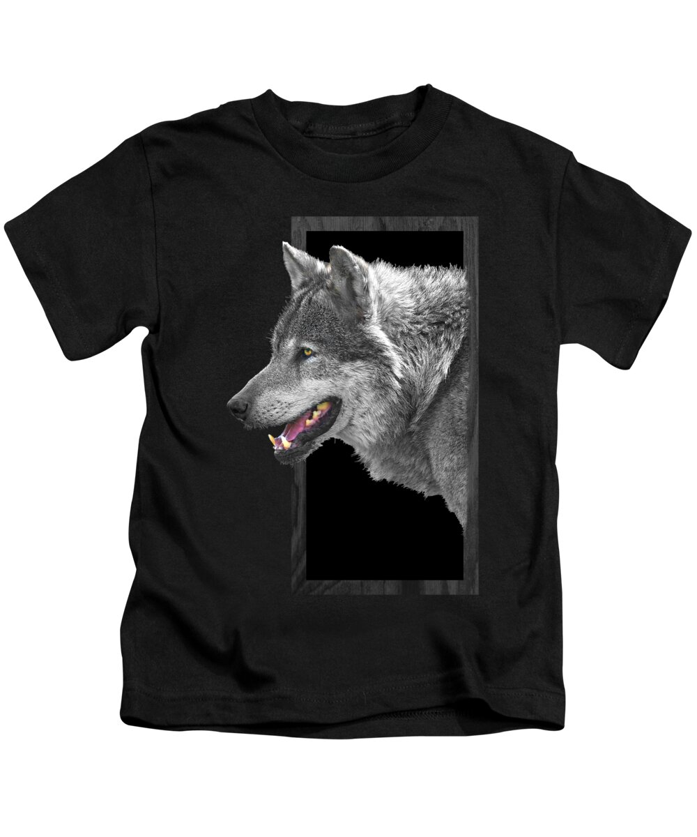 Grey Wolf Kids T-Shirt featuring the photograph Alpha Male Wolf - You Look Tasty by Gill Billington