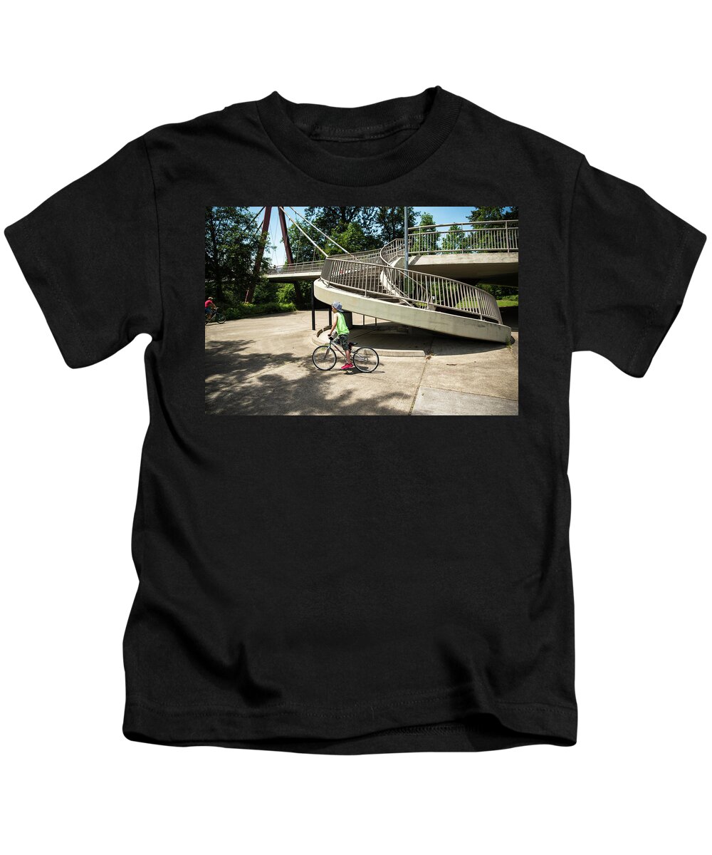 Alton Baker Park Kids T-Shirt featuring the photograph Alton Baker Park PedestrianBridge by Tom Cochran