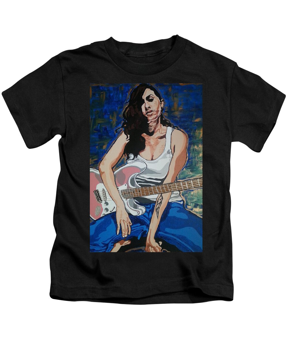 Amy Winehouse Kids T-Shirt featuring the painting Amy Winehouse by Rachel Natalie Rawlins