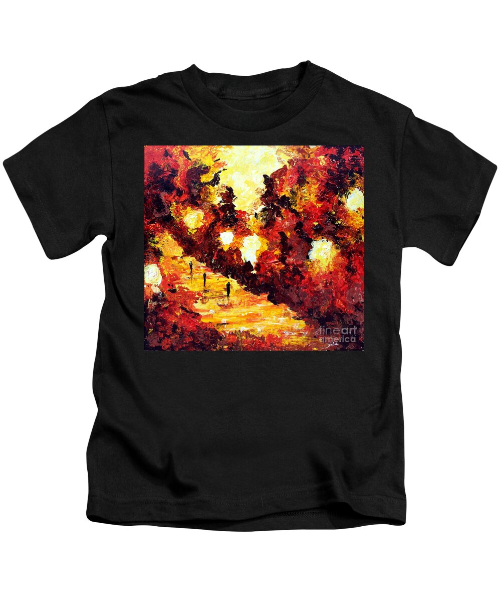 Pallet Knife Painting Kids T-Shirt featuring the painting Ancient Park by Lidija Ivanek - SiLa