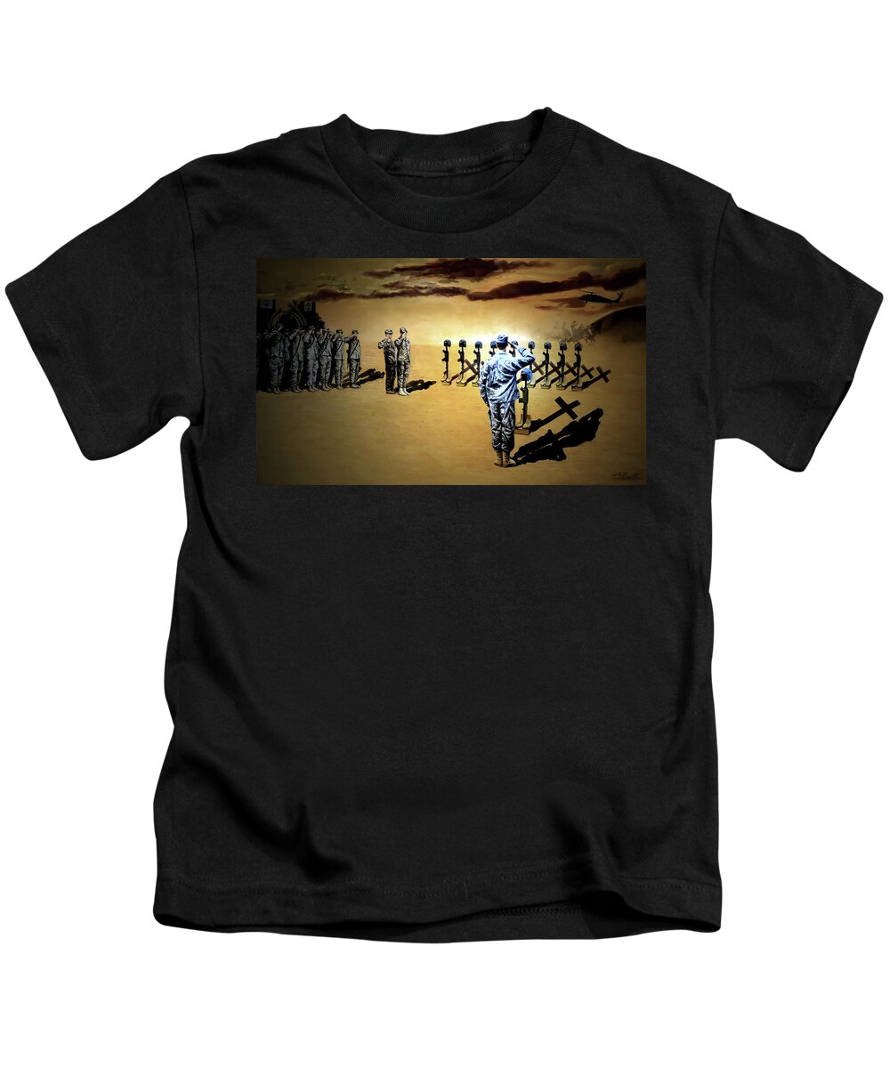 Military Art Kids T-Shirt featuring the painting Angels of the Sand by Todd Krasovetz
