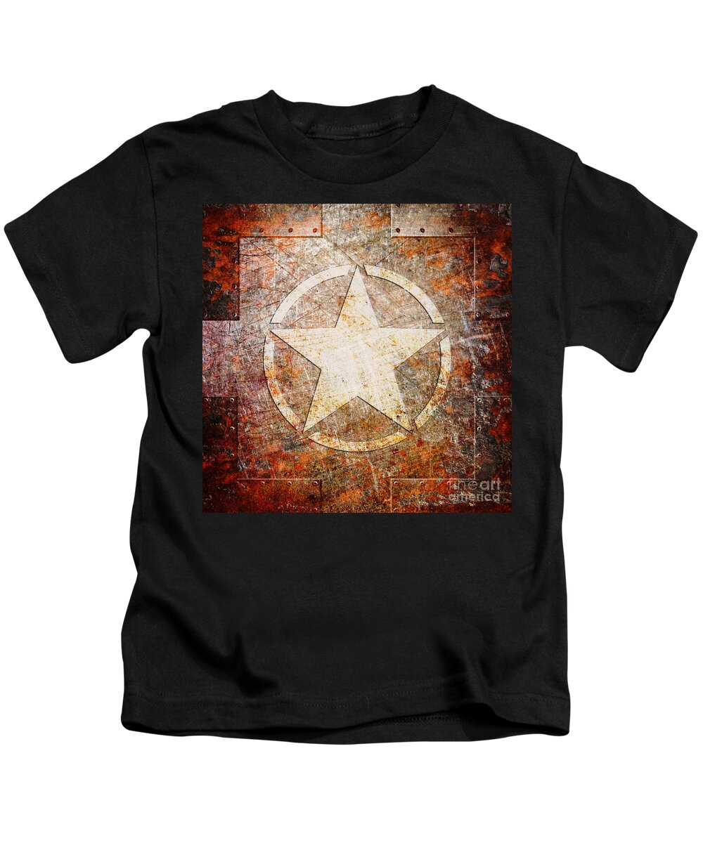 Army Kids T-Shirt featuring the digital art Army Star on Rust by Fred Ber