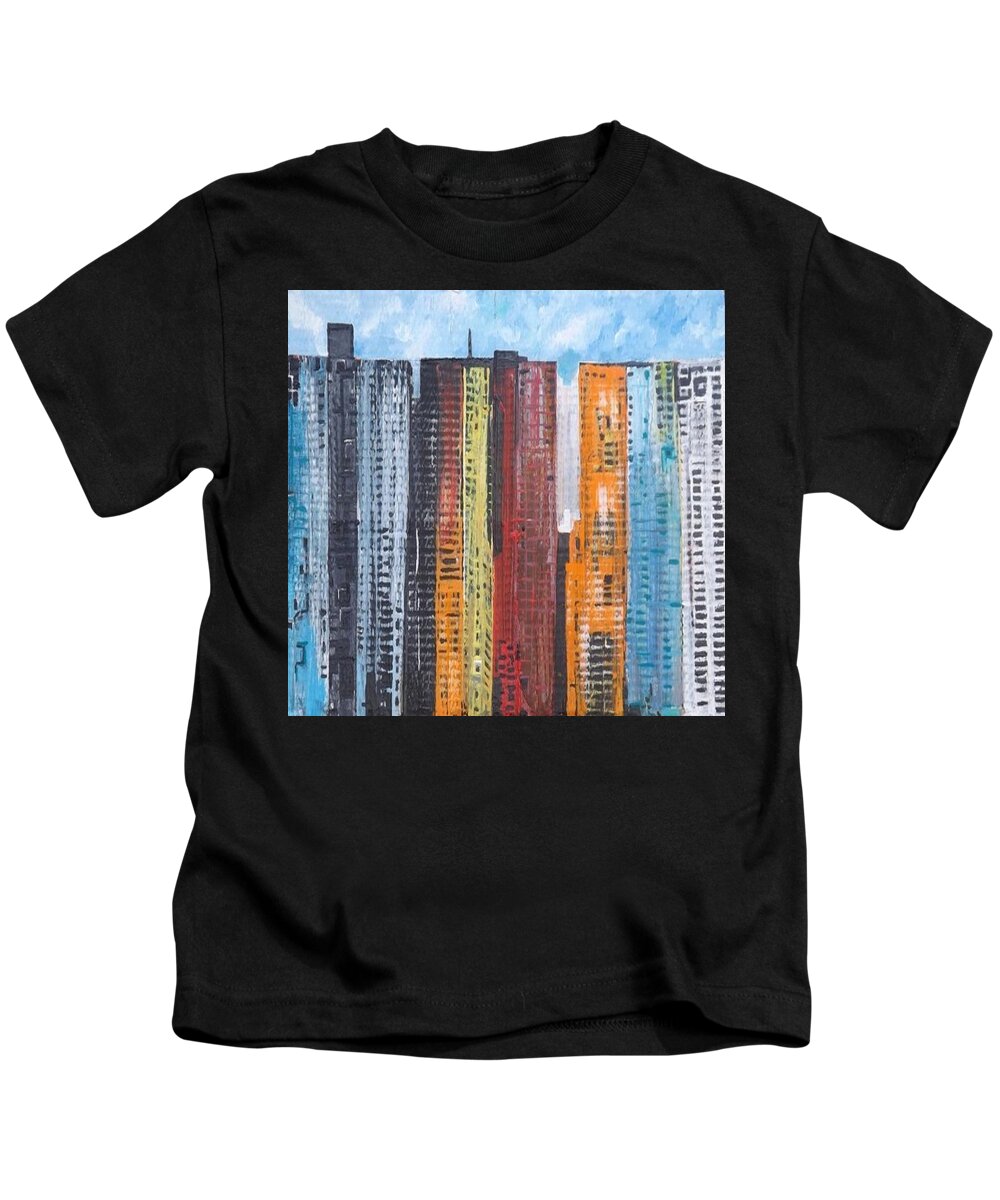 Acrylic Kids T-Shirt featuring the painting Tower Block - flats for rent by Denise Morgan