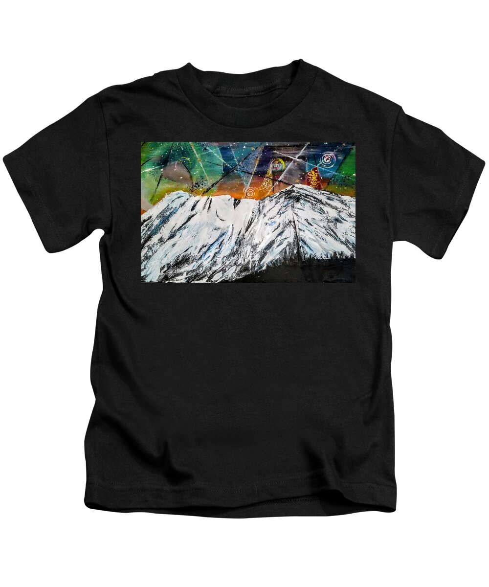Mountains Cereal Mount Shasta Night Sky Kids T-Shirt featuring the painting As she sleeps by Valerie Josi