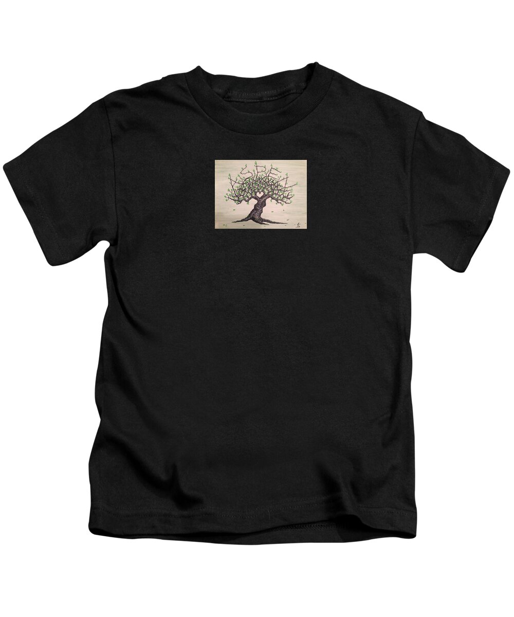 Aspen Kids T-Shirt featuring the drawing Aspen Love Tree by Aaron Bombalicki