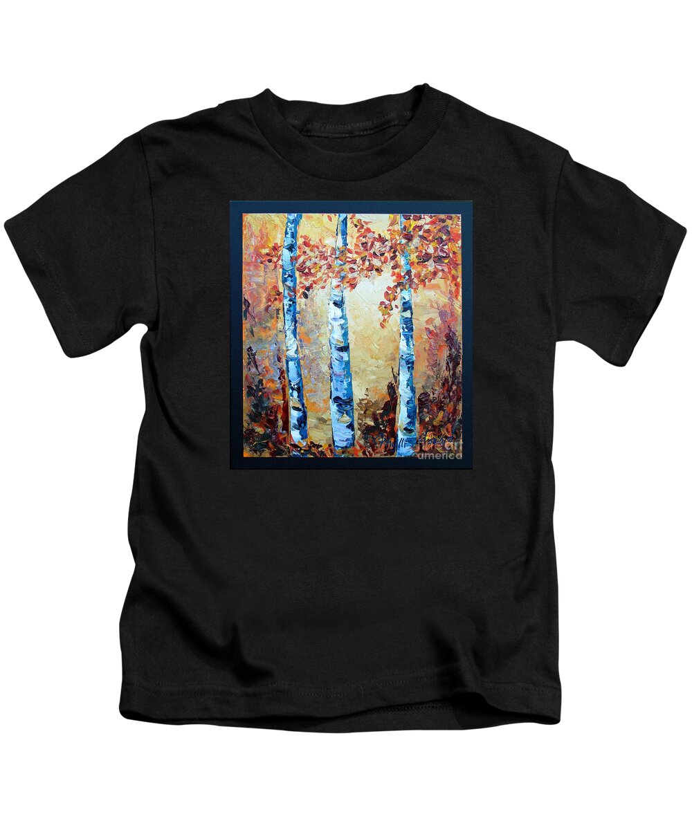 Aspen Kids T-Shirt featuring the painting Aspens in Glow by Phyllis Howard