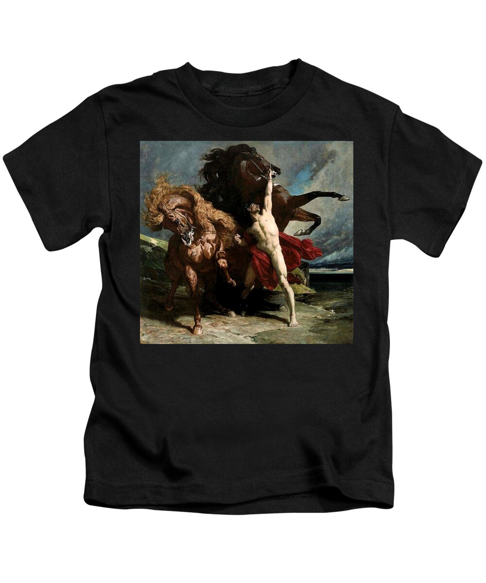 Henry Regnault Automedon Horses Achiles Greek Mythology Iliad Trojan War Homer French Neoclassicism Kids T-Shirt featuring the painting Automedon with the Horses of Achilles by Henri Regnault