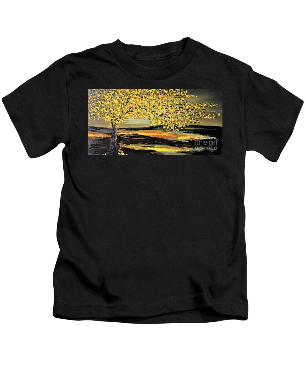 Contemporary Paintings Kids T-Shirt featuring the painting Autumn by Preethi Mathialagan