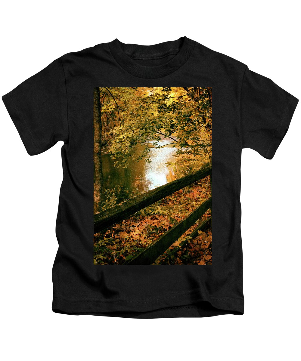 Autumn Kids T-Shirt featuring the photograph Autumn River Glow #1 by Jessica Jenney