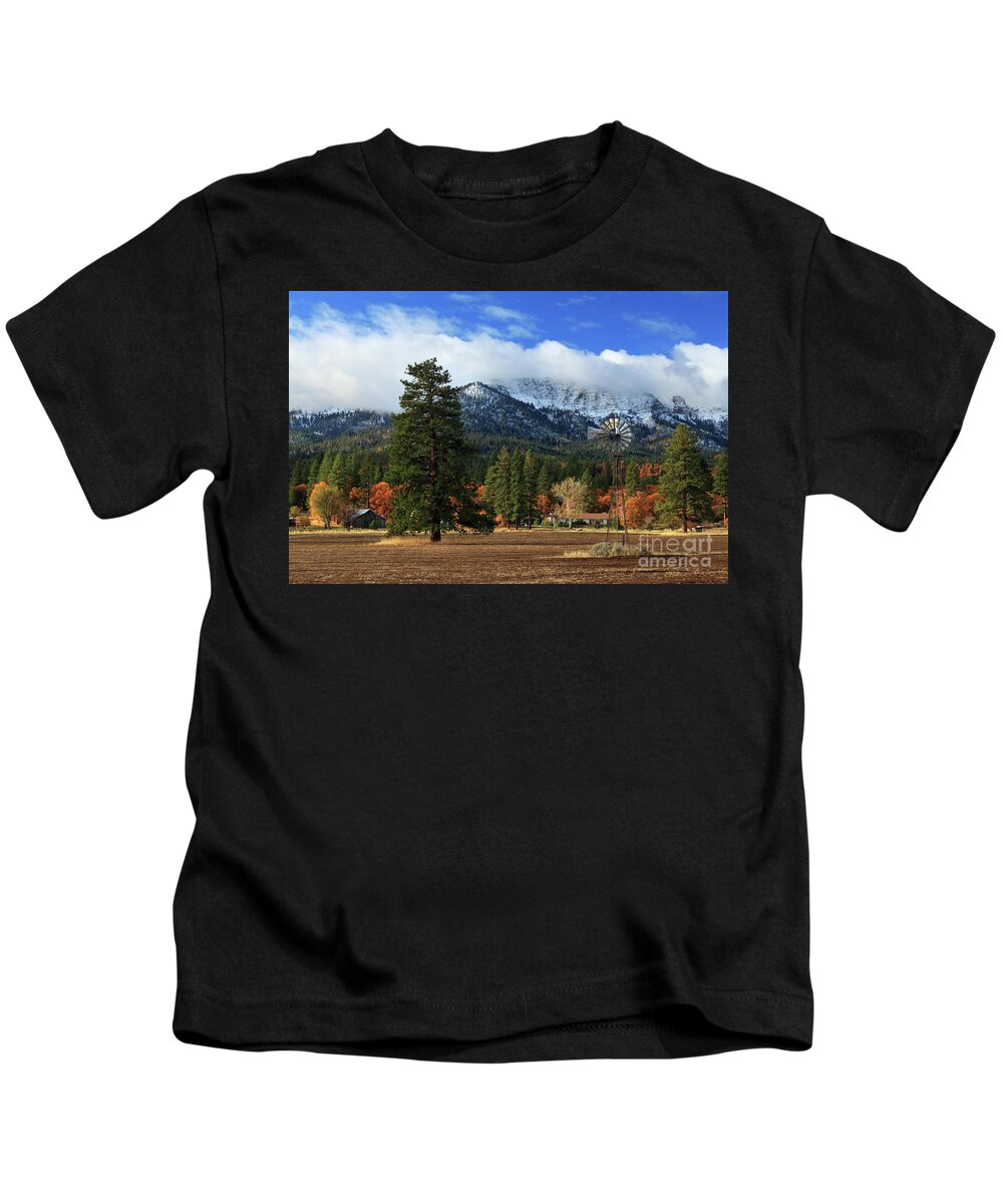 Landscape Kids T-Shirt featuring the photograph Autumn Windmill At Thompson Peak by James Eddy