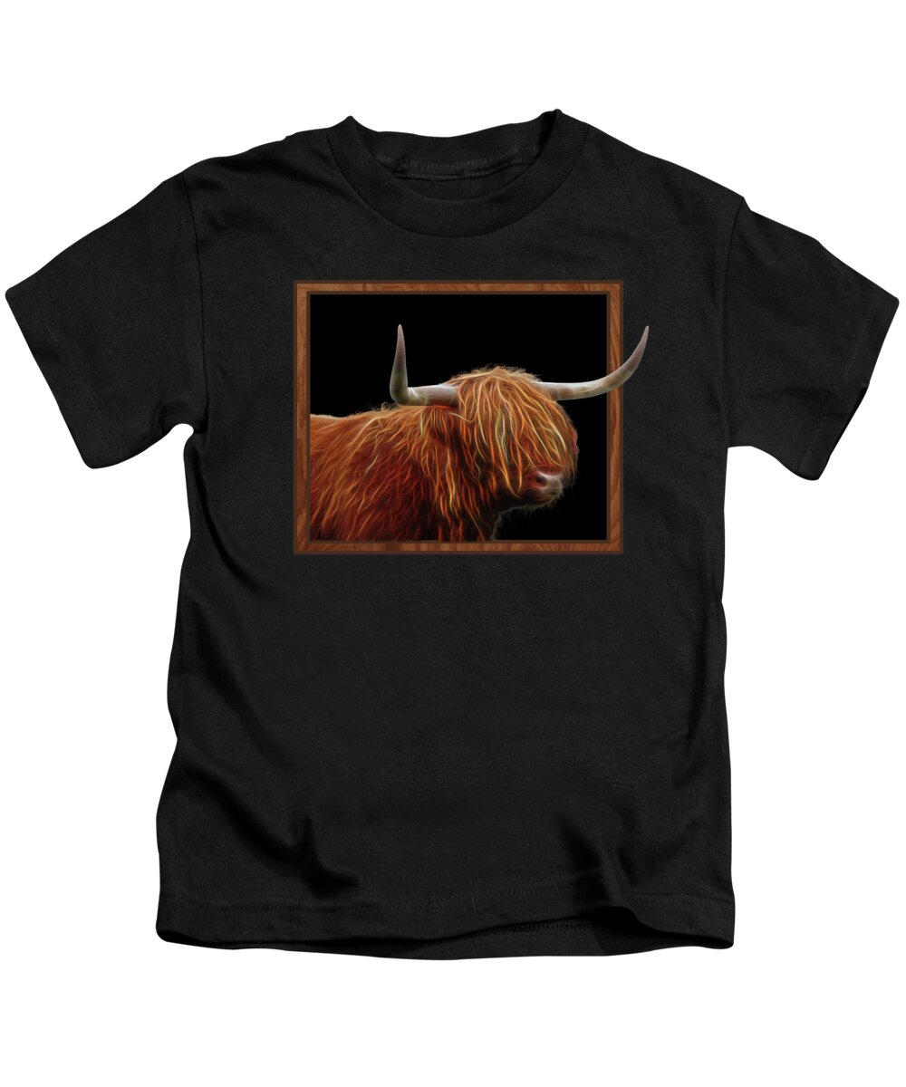 Highland Cow Kids T-Shirt featuring the photograph Bad Hair Day - Highland Cow - On Black by Gill Billington
