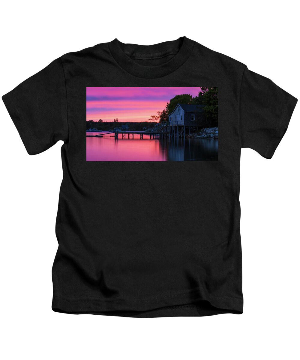 Bass Harbor Kids T-Shirt featuring the photograph Bass Harbor Sunset by Holly Ross