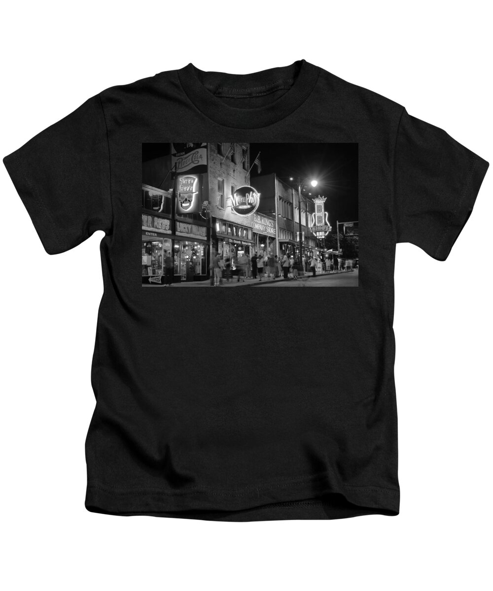 Beale Kids T-Shirt featuring the photograph Beale Street in Black and White 54 by James C Richardson