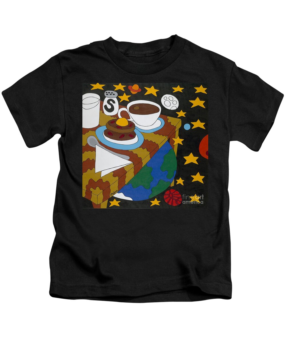 Outer Space Kids T-Shirt featuring the painting Bed and Breakfast by Rojax Art