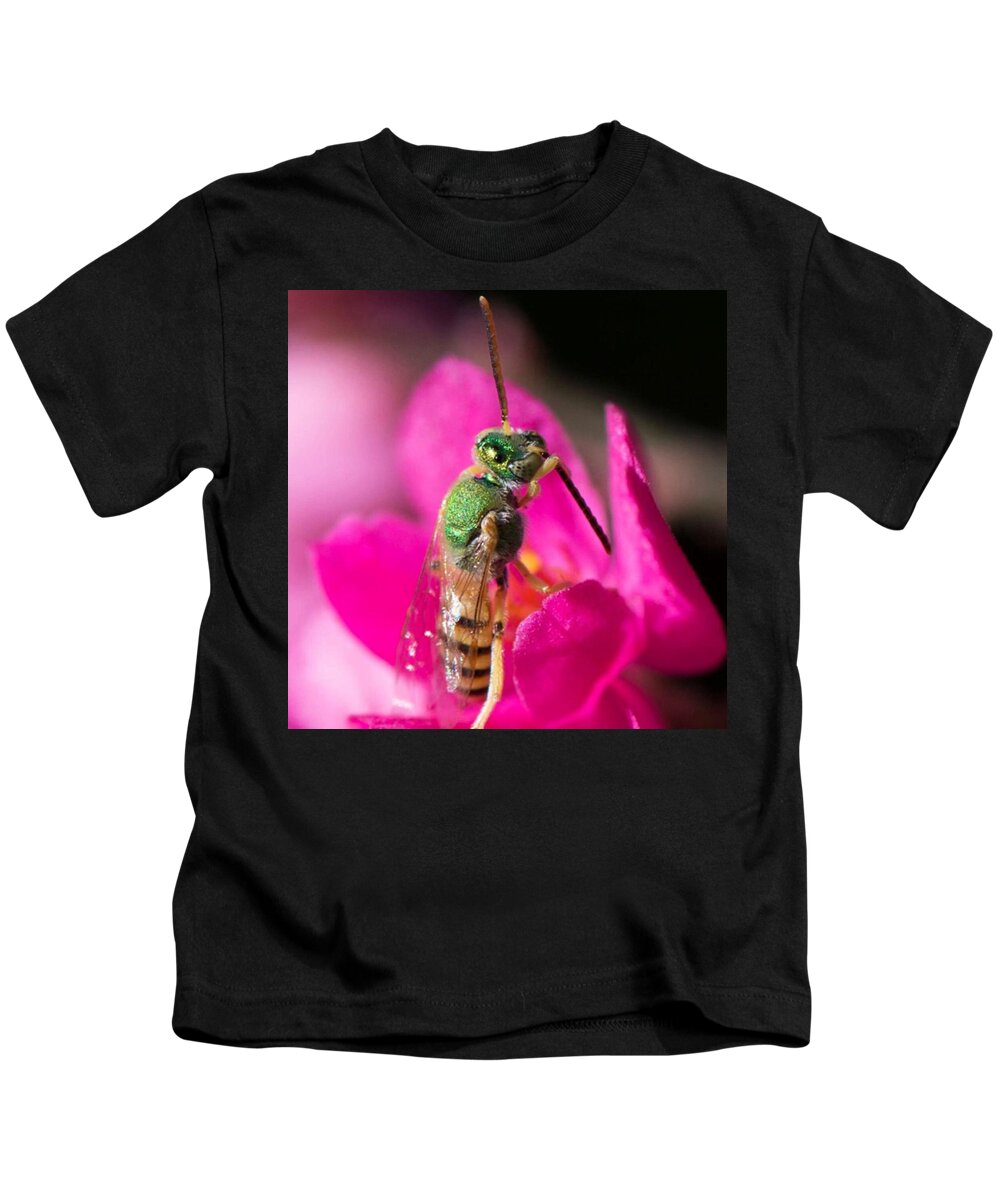 Bee Kids T-Shirt featuring the photograph Close up macro of a green hornet by Michael Moriarty