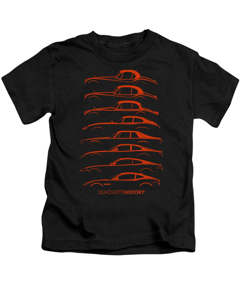 Sports Cars Kids T-Shirt featuring the digital art Big Cat Coupe SilhouetteHistory by Gabor Vida