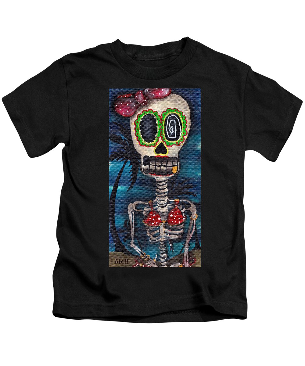 Day Of The Dead Kids T-Shirt featuring the painting Bikini by Abril Andrade