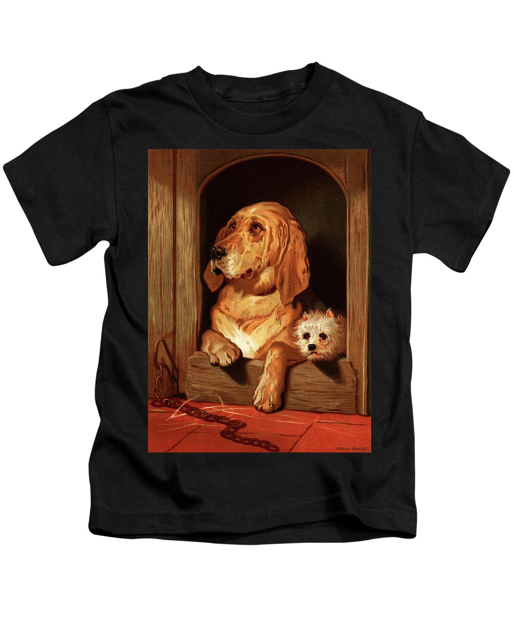 Adorable Kids T-Shirt featuring the painting Bloodhound and a terrier by Vincent Monozlay