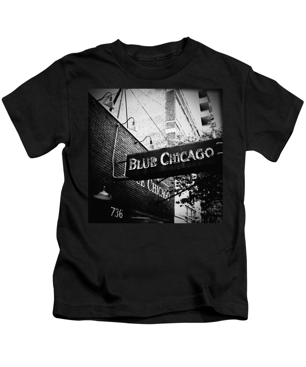 Blue Chicago Kids T-Shirt featuring the photograph Blue Chicago Nightclub by Kyle Hanson