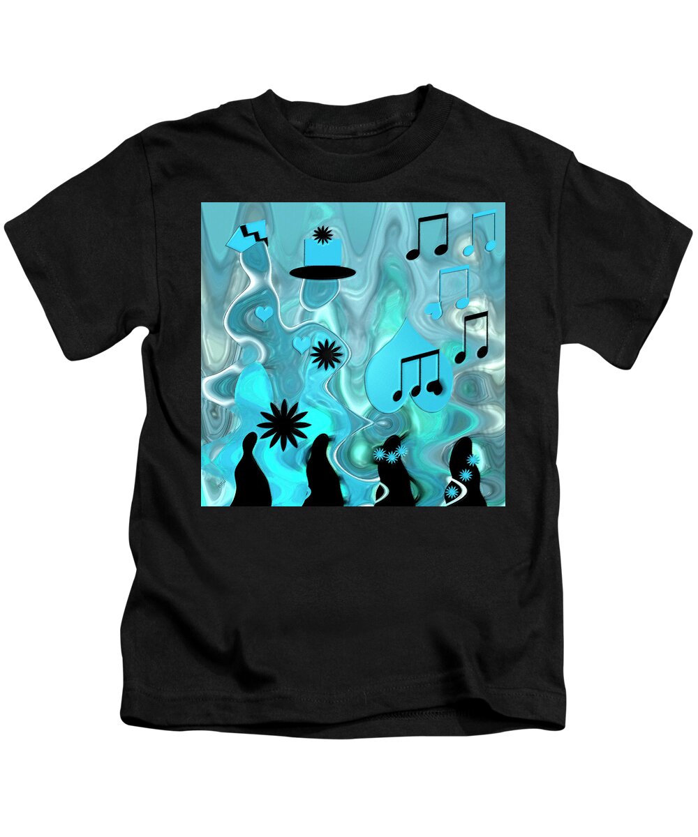 Blue Abstract Kids T-Shirt featuring the digital art Blue Dance by Ben and Raisa Gertsberg