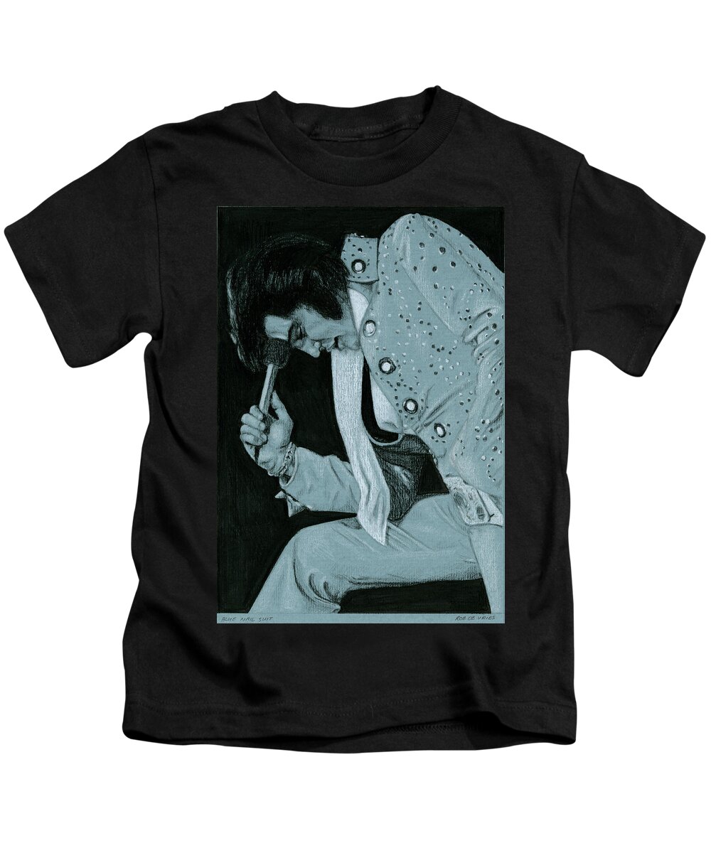 Elvis Kids T-Shirt featuring the drawing Blue Nail suit by Rob De Vries