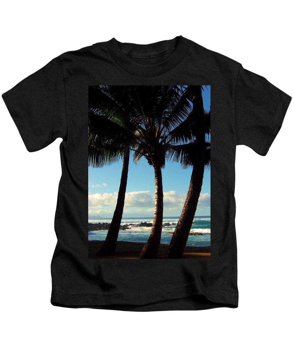 Palm Trees Kids T-Shirt featuring the photograph Blue Palms by Karen Wiles